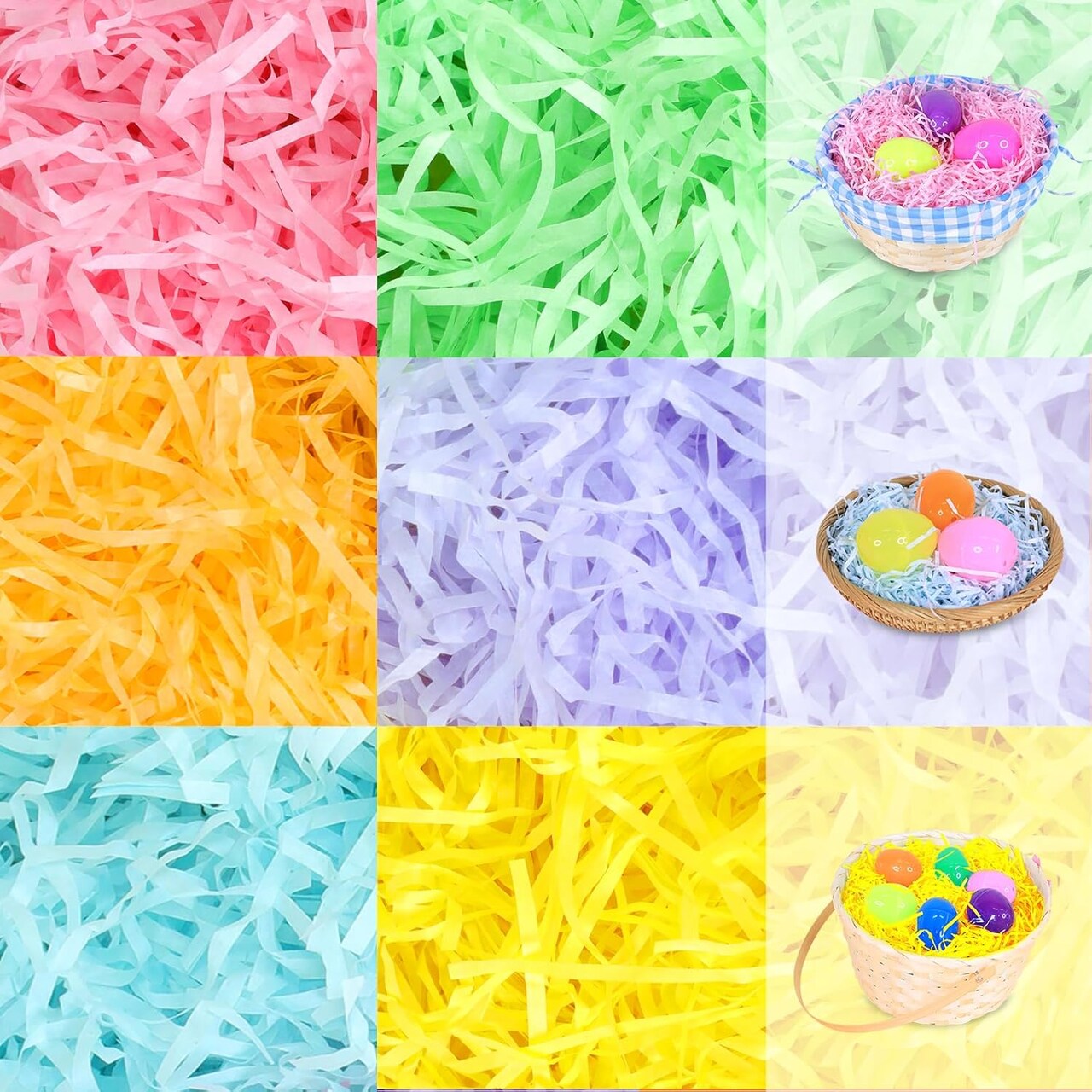 17.6 oz (500g) 6-Color Recyclable Easter Grass Filler for Baskets, Gifts, Egg Hunts, Party Decor & Classroom Crafts.